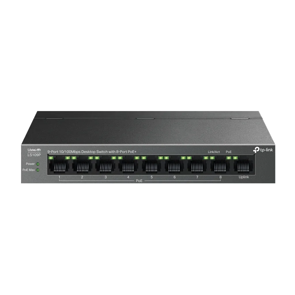 LS109P. Switch de sobremesa de 9 puertos a 10/100 Mbps con 8 puertos PoE+