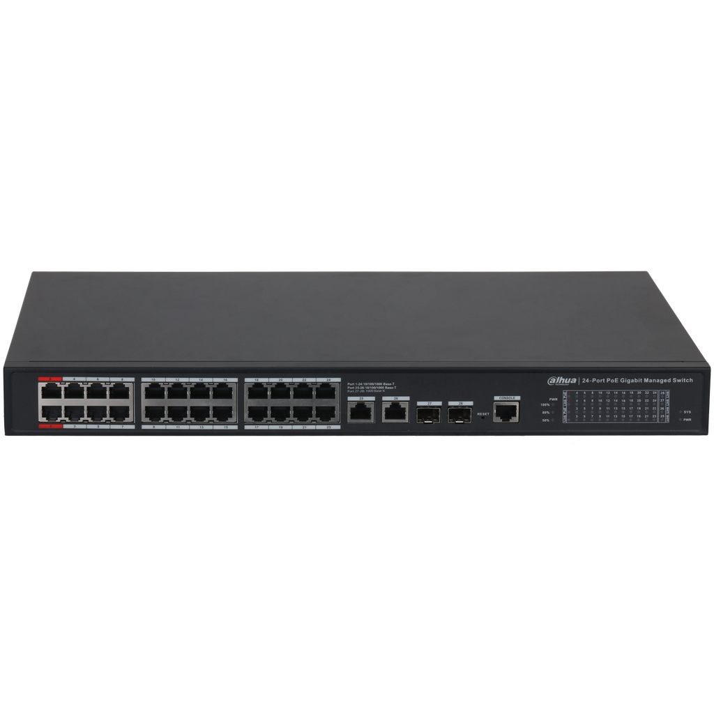 DH-S4228-24GT-240. Switch Dahua Admin 24 puertos GE PoE, 2 puertos GE + 2 puertos GE SFP 56 Gbps 41