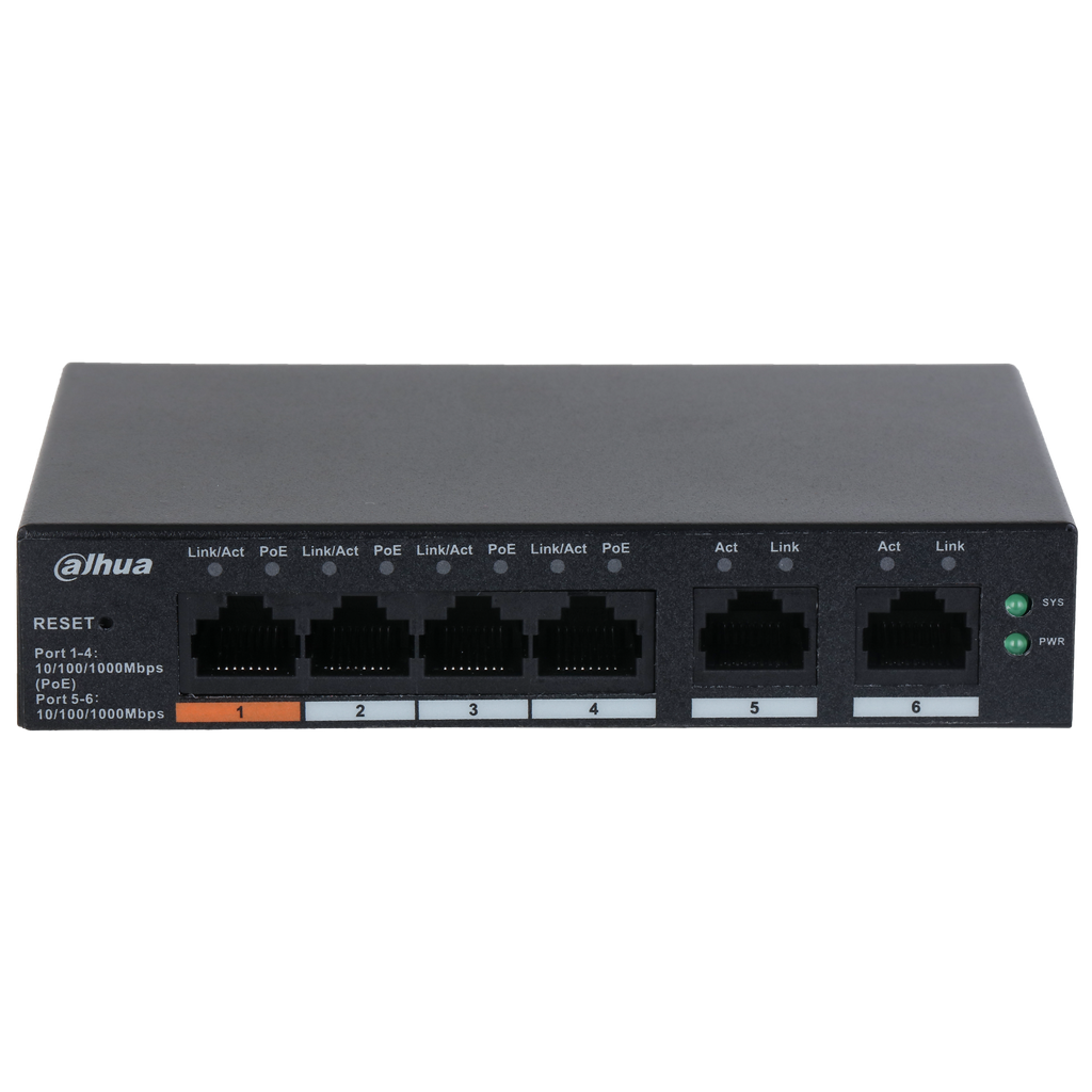DH-CS4006-4GT-60. Switch Cloud Dahua 6 puertas Gigabit 4xPoe 2 Uplink
