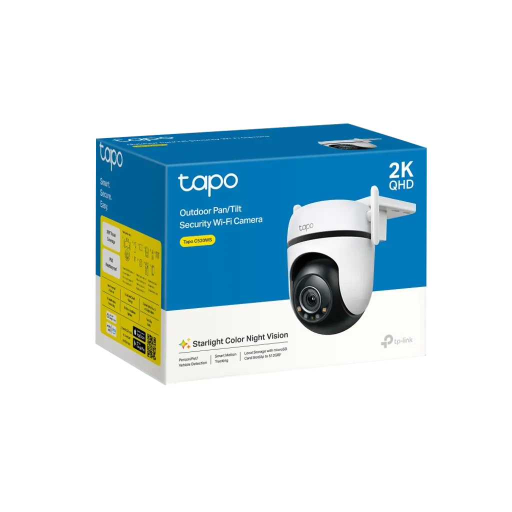 Tapo C520WS. Cámara WIFI Tapo tipo PT de exterior resolución de 2K con protección IP66 e IA (seguimiento de personas y vehículos)