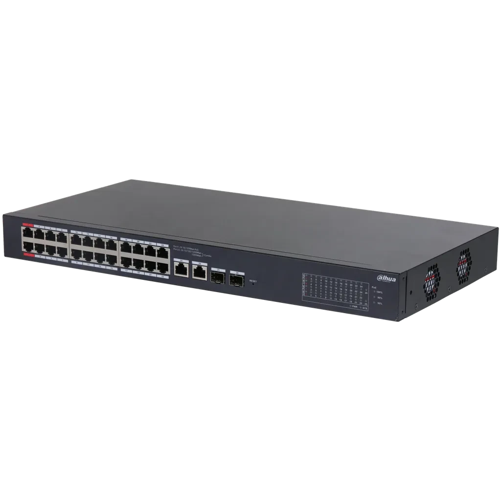 DH-CS4226-24ET-375. Switch Dahua de 24 puertos Peo 10/100 Mbps con administración en cloud 2 puertos combos de 1Gbps