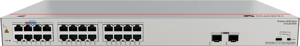 S110-24LP2SR. Switch Hauwei eKit 24 puertos PoE+ 10/100/1000Base-T 2 Puertos 1GE SFP capacidad de conmutación de 52 Gbit/s capacidad de reenvió de paquetes de 38.69 Mpps