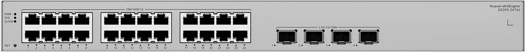 S220S-24T4J. Switch Hauwei eKit 24 puertos 10/100/1000Base-T 4 Puertos 2.5GE SFP capacidad de conmutación de 68 Gbit/s capacidad de reenvió de paquetes de 51 Mpps