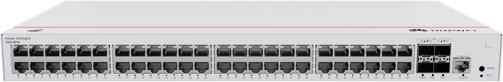 S220-48P4S. Switch Hauwei eKit 48 puertos PoE+ 10/100/1000Base-T 4 Puertos 1GE SFP 380W de potencia capacidad de conmutación de 104 Gbit/s capacidad de reenvió de paquetes de 77 Mpps