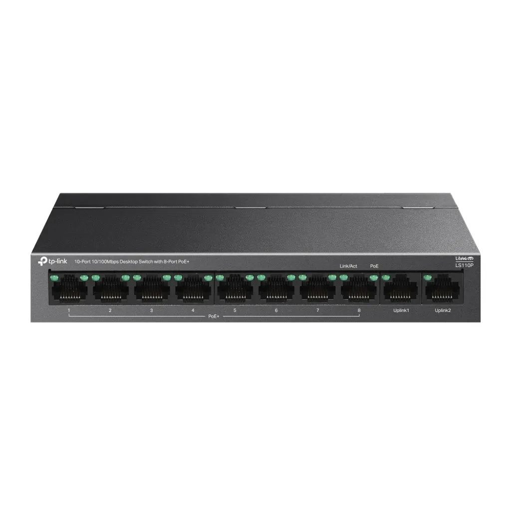 LS110P. Switch tp-link de 10 puertos 10/100Mbps switch de escritorios con 8 puertos PoE+