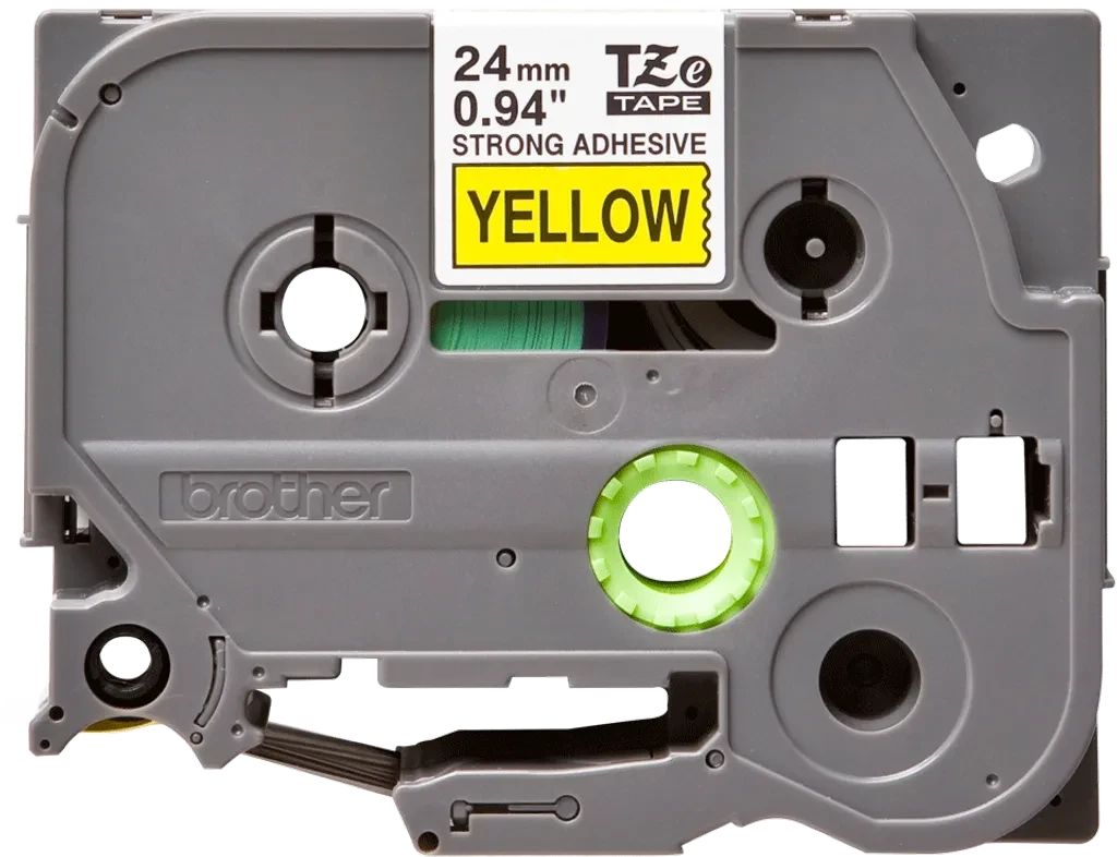 TZeS651. Cinta BROTHER E-P 24mm Negro en Fondo Amarillo 8mt p/PT-E550WVP/D600VP