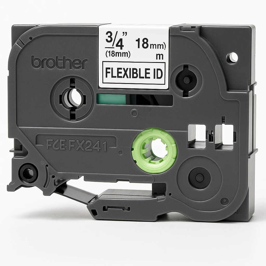 Brother TZe-FX241 - Adhesivo - negro sobre blanco - rollo (1,8 cm x 8 m) 1 cinta(s) cinta de ID flexible - para Brother PT-D600; P-Touch PT-1880, D450, D800, E310, E550, E800, P900, P950