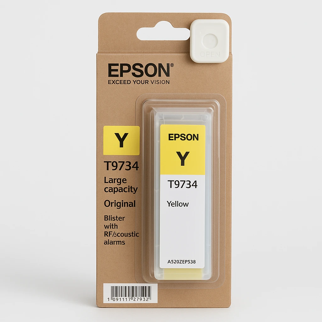 Epson T9734 - Gran capacidad - amarillo - original - blíster con alarmas de RF/acústica - cartucho de tinta - para WorkForce Pro WF-C869R, WF-C869RD3TWFC, WF-C869RDTWF, WF-C869RDTWFC