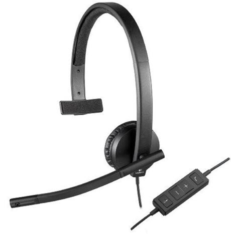 Logitech H570e Wired Headset, Stereo Headphones with Noise-Cancelling Microphone, USB, in-Line Controls with Mute Button, Indicator LED, PC/Mac/Laptop - Black - Auricular - en oreja - cablead