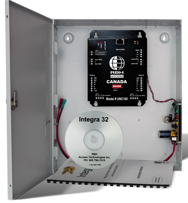 RBH Access - UNC100-122 - wall door control - Procesador 32-bit - Memoria 2 MB - 8.000 tarjetas - 3.000 Eventos - RS-485 programable 