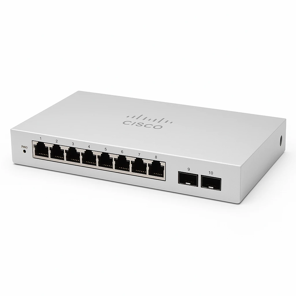 Cisco Meraki Cloud Managed MS120-8 - Conmutador - Gestionado - 8 x 10/100/1000 (PoE+) + 2 x Gigabit SFP - montaje en pared, sobremesa - PoE+ (67 W)