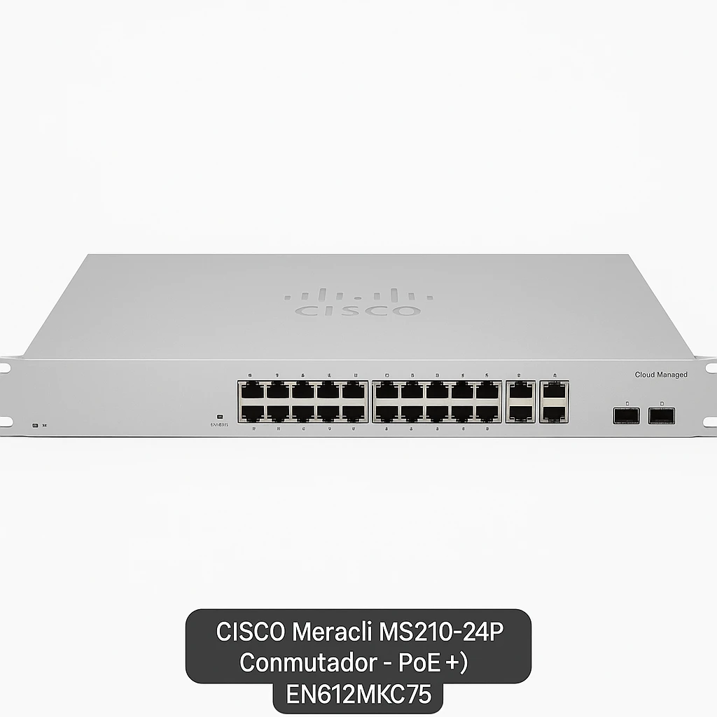 Cisco Meraki Cloud Managed MS210-24P - Conmutador - Gestionado - 24 x 10/100/1000 (PoE+) + 4 x Gigabit SFP (enlace ascendente) - montaje en rack, sobremesa - PoE+ (370 W)