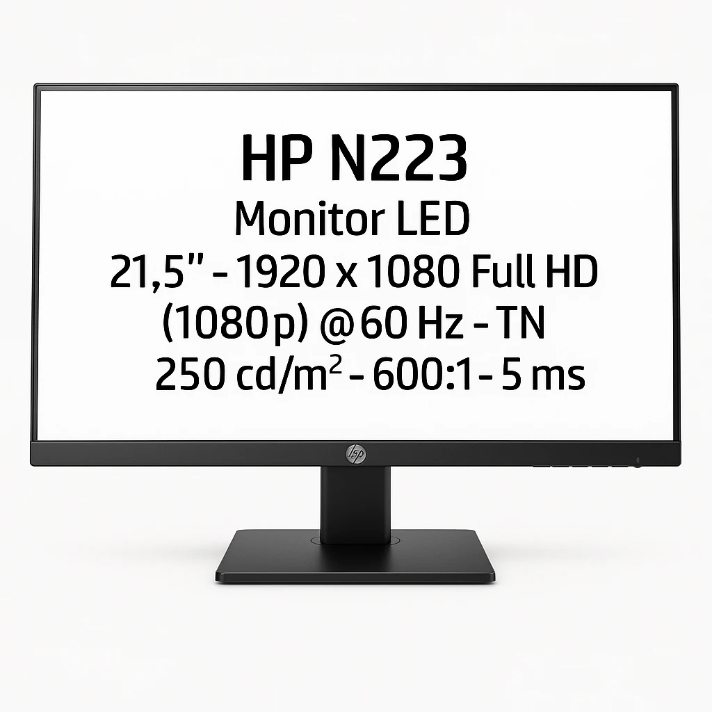 HP N223 - Monitor LED - 21.5" - 1920 x 1080 Full HD (1080p) @ 60 Hz - TN - 250 cd/m² - 600:1 - 5 ms - HDMI, VGA - negro