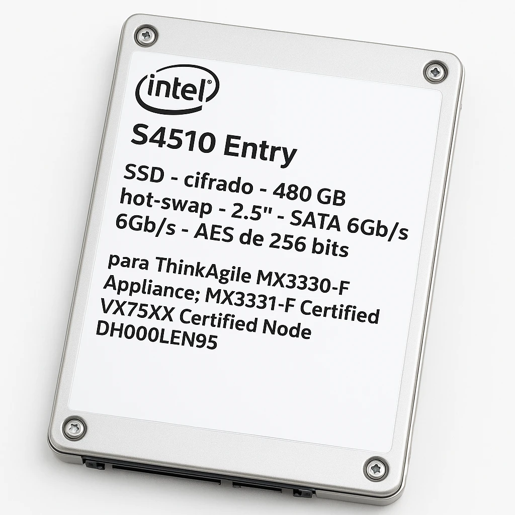 Intel S4510 Entry - SSD - cifrado - 480 GB - hot-swap - 2.5" - SATA 6Gb/s - AES de 256 bits - para ThinkAgile MX3330-F Appliance; MX3331-F Certified Node; VX75XX Certified Node