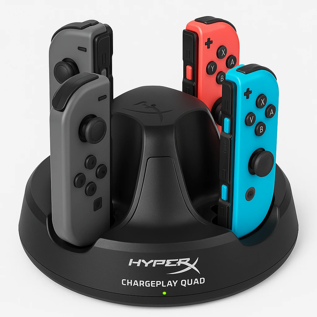 HyperX ChargePlay Quad - Estación de carga - 4 conectores de salida (Joy-Con connector) - para NINTENDO Joy-Con (L), Joy-Con (L)/(R), Joy-Con (R), Switch Joy-Con Set; Nintendo Switch