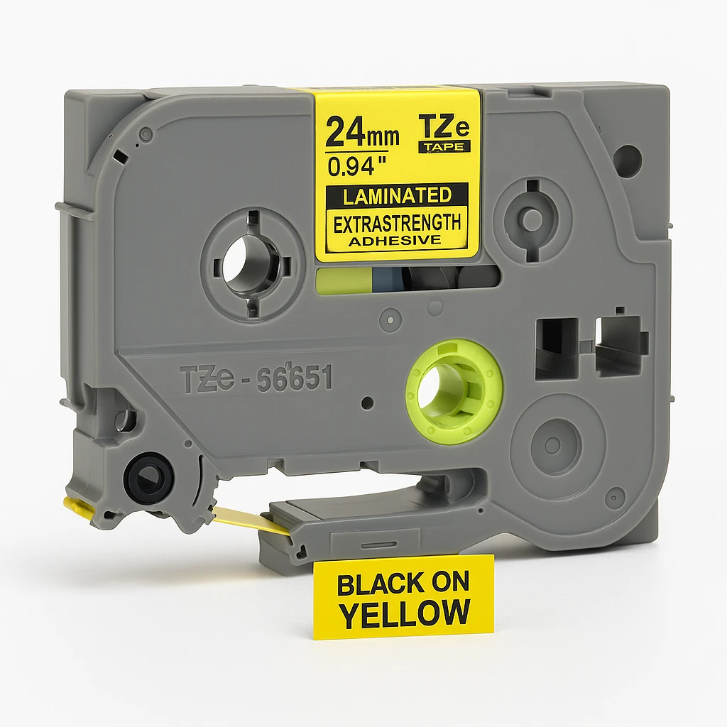 Brother TZe-S651 - Adhesivo extrarresistente - negro sobre amarillo - rollo (2,4 cm x 8 m) 1 cinta(s) tipo laminado - para Brother PT-D600; P-Touch PT-3600, D800, E550, E800, P750, P900, P950