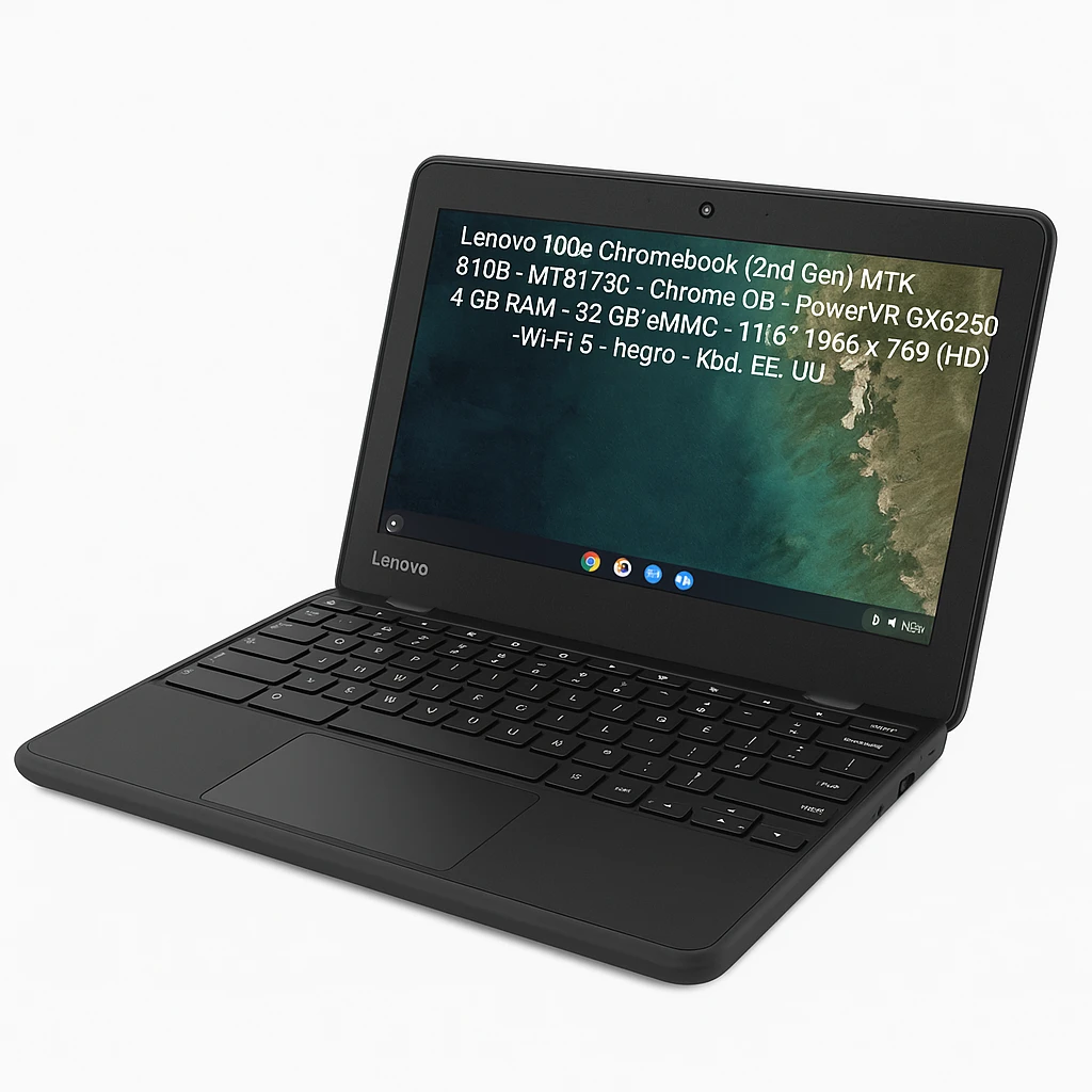 Lenovo 100e Chromebook (2nd Gen) MTK 81QB - MT8173c - Chrome OS - PowerVR GX6250 - 4 GB RAM - 32 GB eMMC - 11.6" 1366 x 768 (HD) - Wi-Fi 5 - negro - kbd: EE. UU.