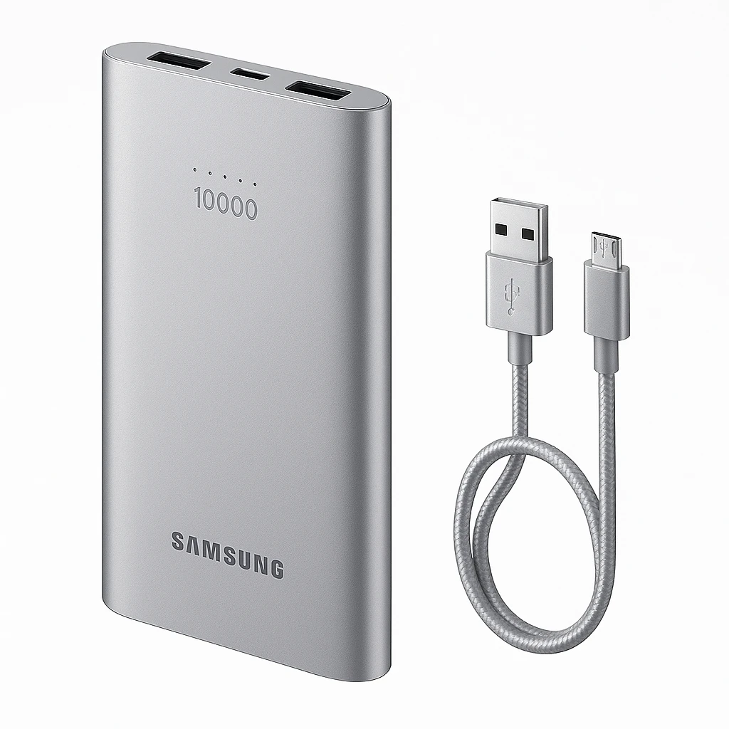 Samsung EB-P1100B - Cargador portátil - 10000 mAh - 2 A - QC 2.0, FC - 2 conectores de salida (USB) - en el cable: Micro-USB - plata