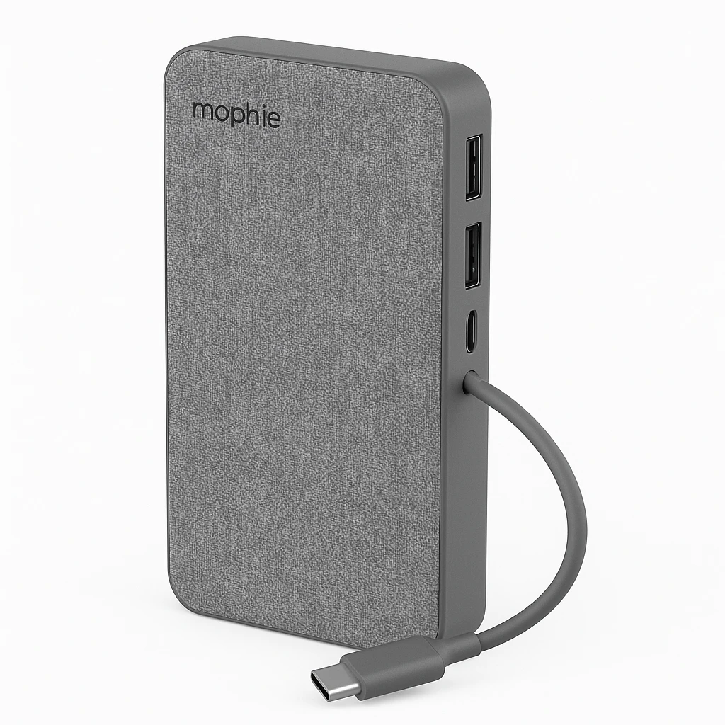 mophie powerstation XL (Fabric) - Cargador portátil - 15000 mAh - 3 conectores de salida (USB, 24 pin USB-C) - en el cable: USB-C - gris espacio