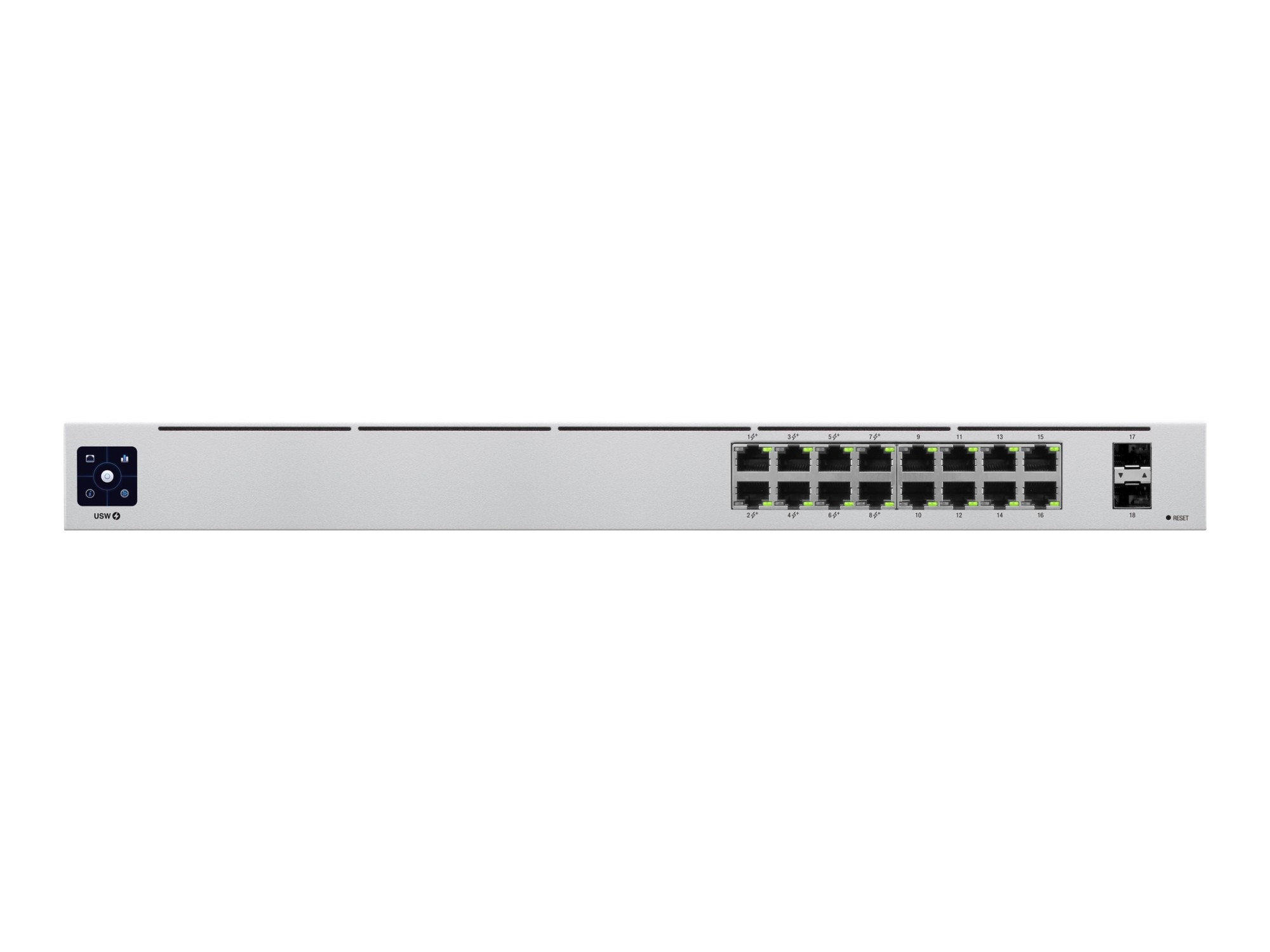 Ubiquiti UniFi Switch USW-16-POE - Conmutador - Gestionado - 16 x 10/100/1000 (8 PoE+) + 2 x Gigabit SFP - montaje en rack, sobremesa - PoE+ (42 W)