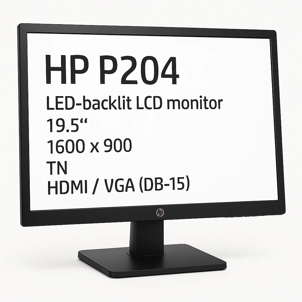 HP P204 - LED-backlit LCD monitor - 19.5" - 1600 x 900 - TN - HDMI / VGA (DB-15) - Black