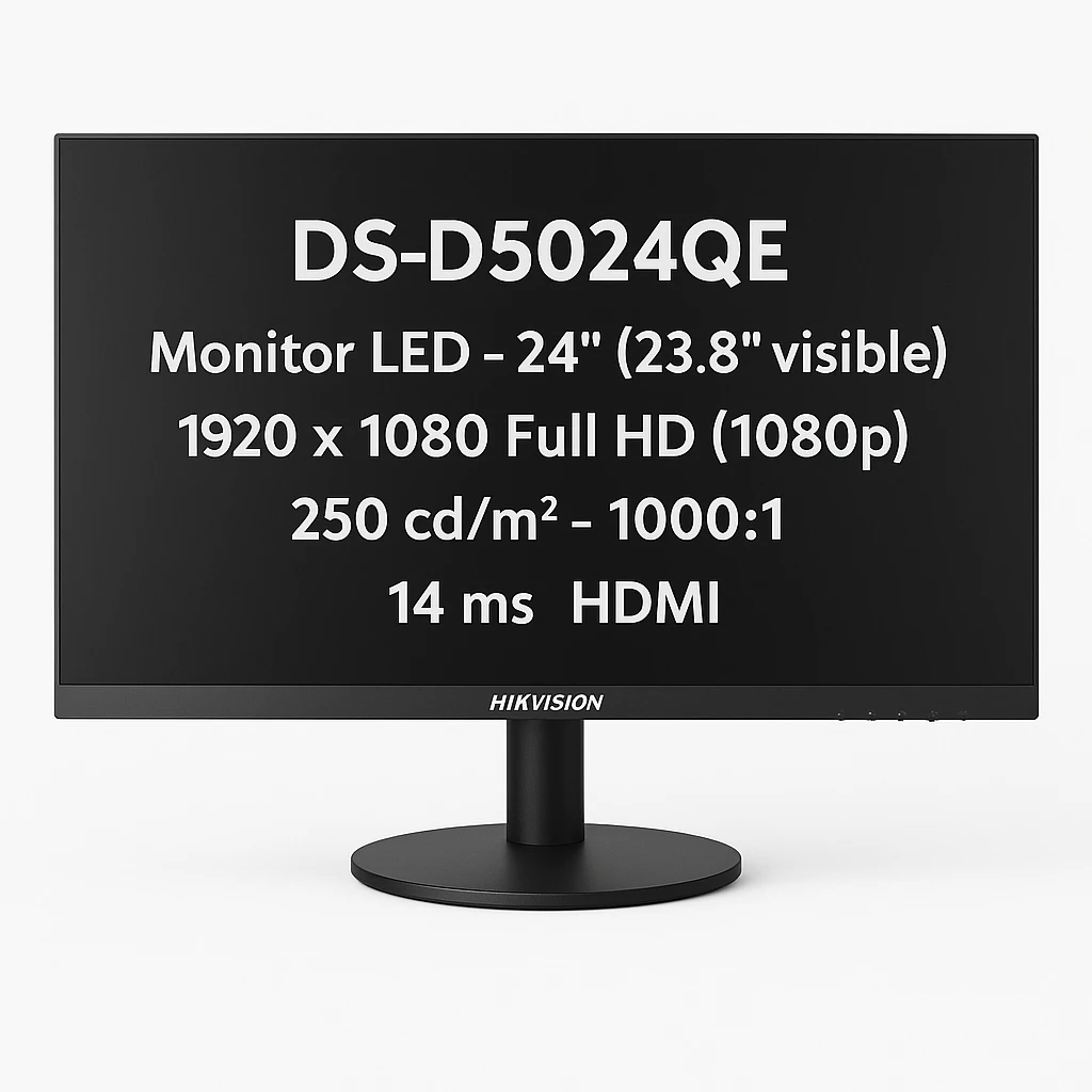 Hikvision DS-D5024QE - Monitor LED - 24" (23.8" visible) - 1920 x 1080 Full HD (1080p) - 250 cd/m² - 1000:1 - 14 ms - HDMI, VGA - negro