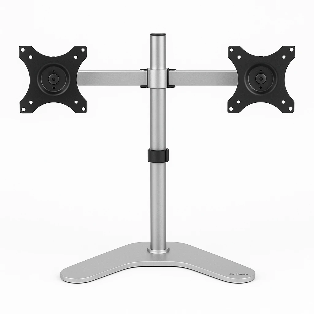 StarTech.com Soporte VESA para 2 Monitores - Soporte Ergonómico de Sobremesa para 2 monitores de 24" con Montaje VESA - con Base Independiente y Altura Ajustable- Soporte con Mástil - Plata (
