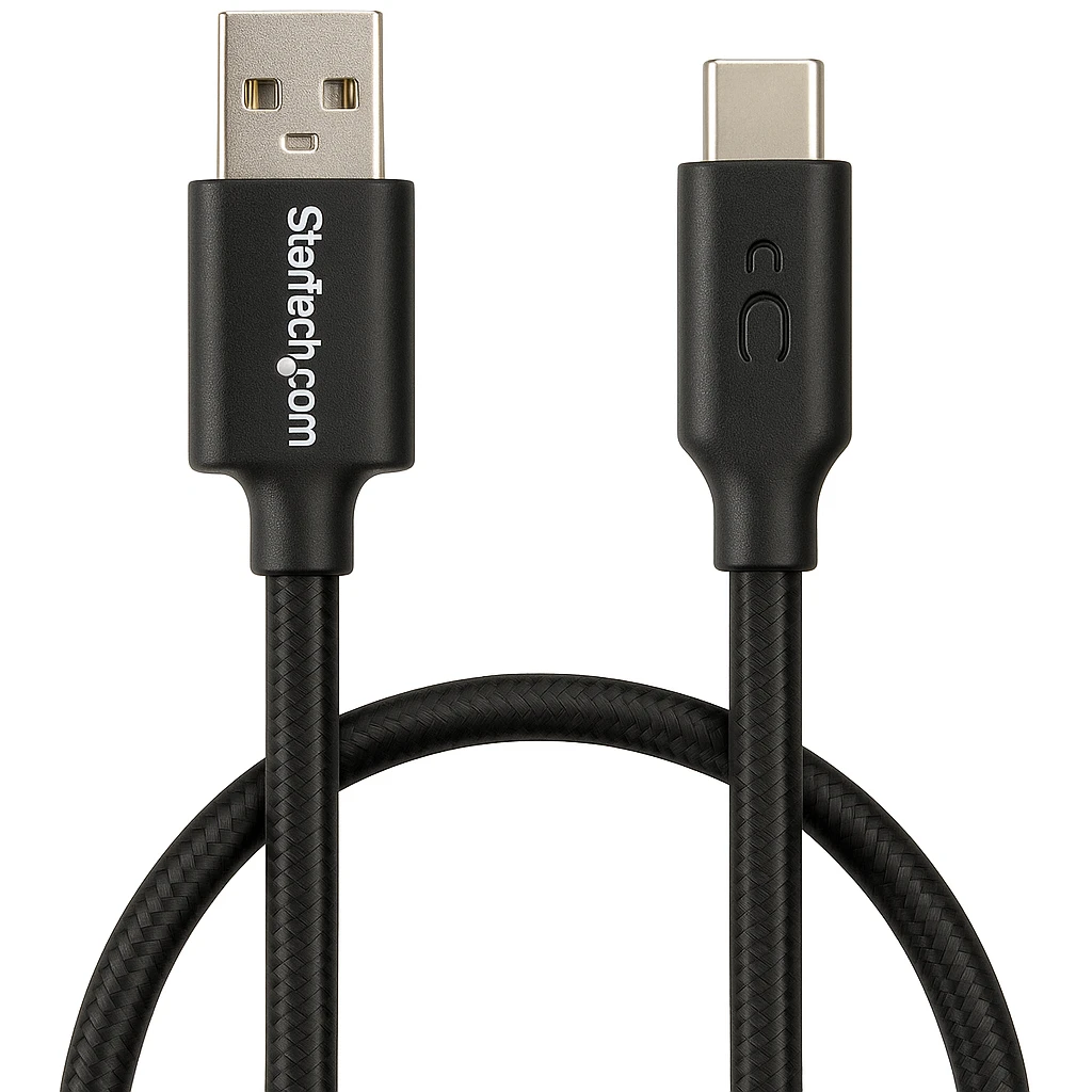 StarTech.com Cable de 1m de Carga USB A a USB C - de Carga Rápida y Sincronización Rápida USB 2.0 a USB Tipo C - Revestimiento TPE de Fibra de Aramida M/M 3A Negro - S10, iPad Pro, Pixel (RUS