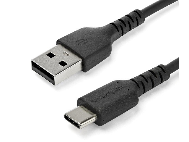 StarTech.com Cable de 2m de Carga USB A a USB C - de Carga Rápida y Sincronización Rápida USB 2.0 a USB Tipo C - Revestimiento TPE de Fibra de Aramida M/M 3A Negro - S10, iPad Pro, Pixel (RUS