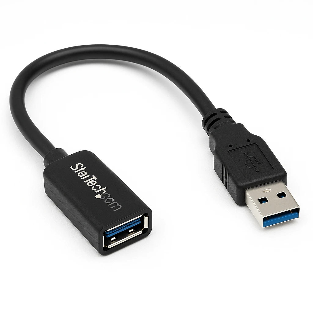 StarTech.com Cable de 15cm Extensor USB 3.0 Macho a Hembra - Alargador USB 3.0 SuperSpeed Negro - Cable alargador USB - USB Tipo A (H) a USB Tipo A (M) - USB 3.0 - 15.2 cm - moldeado - negro 
