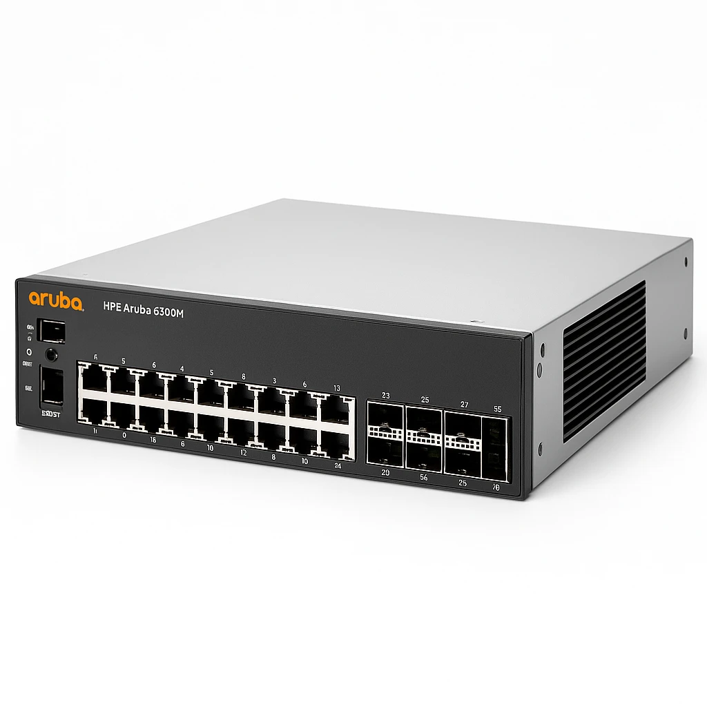HPE Aruba 6300M - Conmutador - L3 - Gestionado - 24 x 10/100/1000 + 4 x SFP56 de 1 Gb / 10 Gb / 25 Gb / 50 Gb (ascendente/apilado) - flujo de aire de delante hacia el lado - montaje en rack