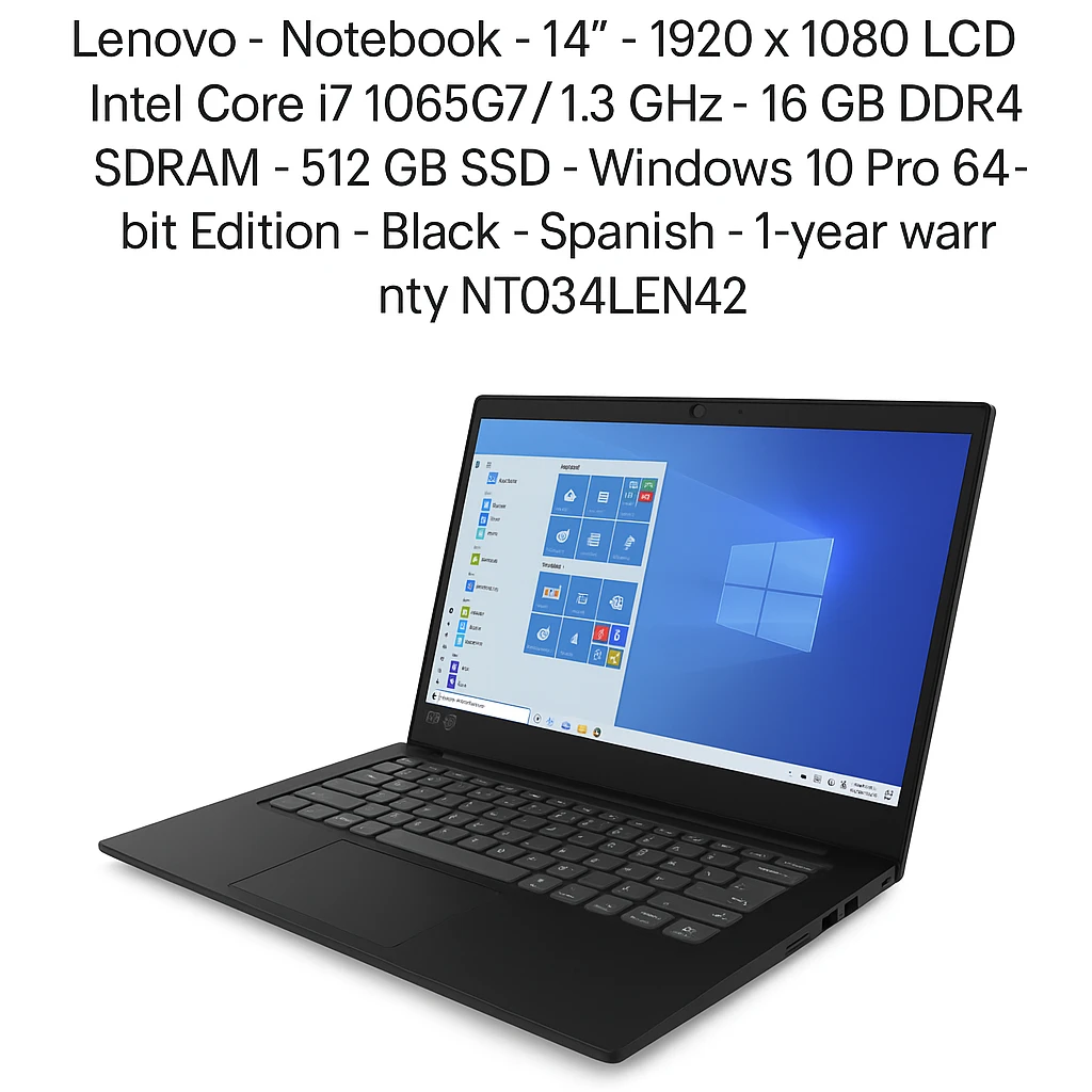 Lenovo - Notebook - 14" - 1920 x 1080 LCD - Intel Core i7 1065G7 / 1.3 GHz - 16 GB DDR4 SDRAM - 512 GB SSD - Windows 10 Pro 64-bit Edition - Black - Spanish - 1-year warranty