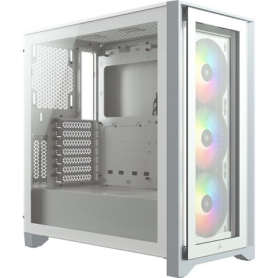 CORSAIR iCUE 4000X RGB - Torre - ATX - panel lateral con ventana (cristal templado) - sin fuente de alimentación (ATX) - blanco - USB/Audio