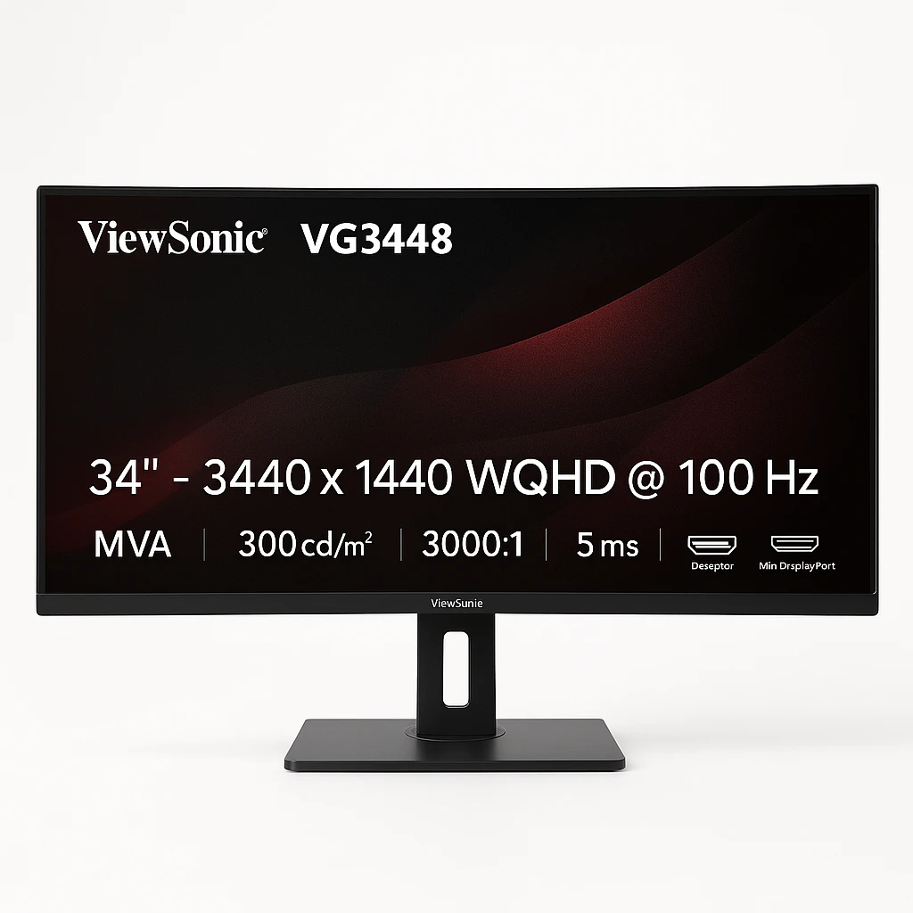 ViewSonic VG3448 - Monitor LED - 34" - 3440 x 1440 WQHD @ 100 Hz - MVA - 300 cd/m² - 3000:1 - 5 ms - 2xHDMI, DisplayPort, Mini DisplayPort - altavoces