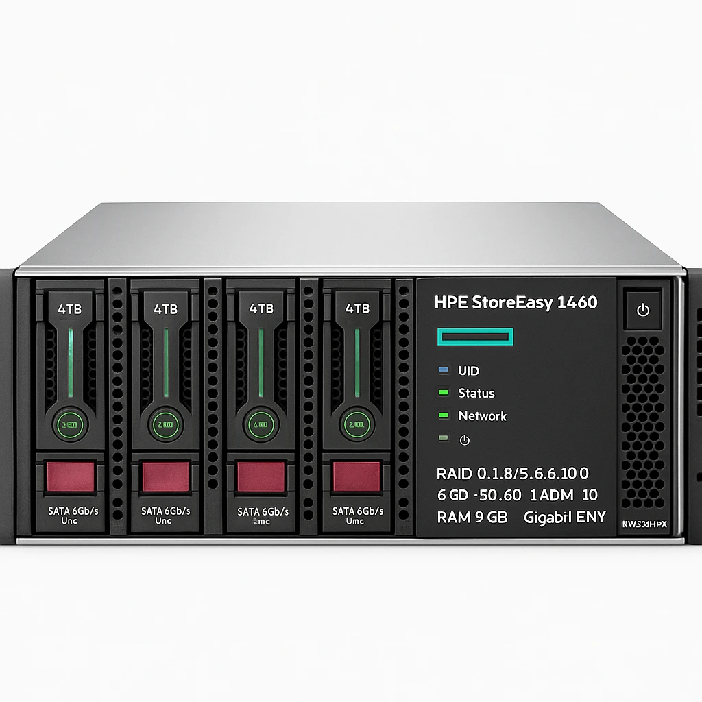 HPE StoreEasy 1460 - Servidor NAS - 4 compartimentos - 16 TB - montaje en bastidor - SATA 6Gb/s / SAS 12Gb/s - HDD 4 TB x 4 - RAID 0, 1, 5, 6, 10, 50, 60, 1 ADM, 10 ADM - RAM 8 GB - Gigabit E