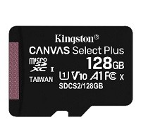 Kingston Canvas Select Plus - Tarjeta de memoria flash (adaptador microSDXC a SD Incluido) - 128 GB - A1 / Video Class V10 / UHS Class 1 / Class10 - microSDXC UHS-I