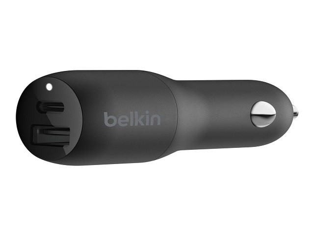Belkin Car Charger - Adaptador de corriente para el coche - 30 vatios - 3.6 A - PD 3.0 - 2 conectores de salida (USB, 24 pin USB-C) - negro