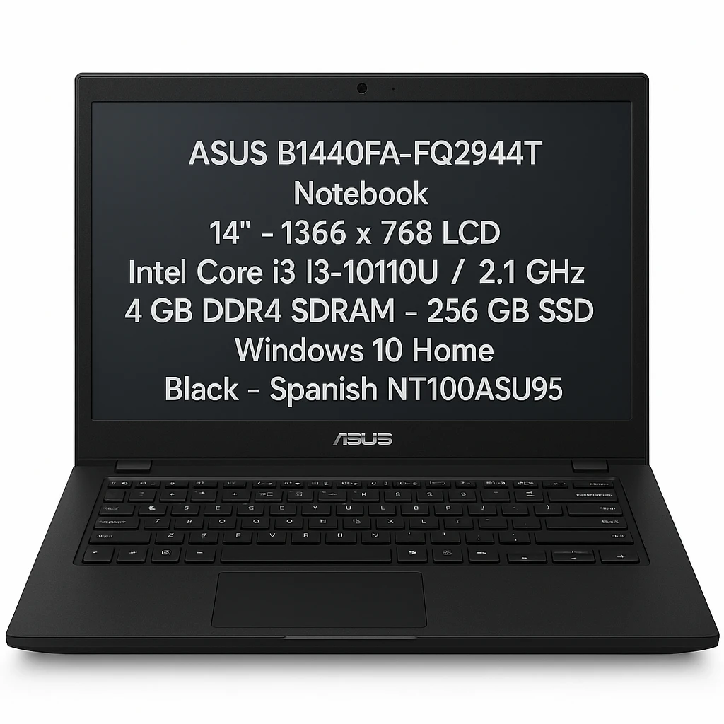 ASUS B1440FA-FQ2944T - Notebook - 14" - 1366 x 768 LCD - Intel Core i3 I3-10110U / 2.1 GHz - 4 GB DDR4 SDRAM - 256 GB SSD - Windows 10 Home - Black - Spanish