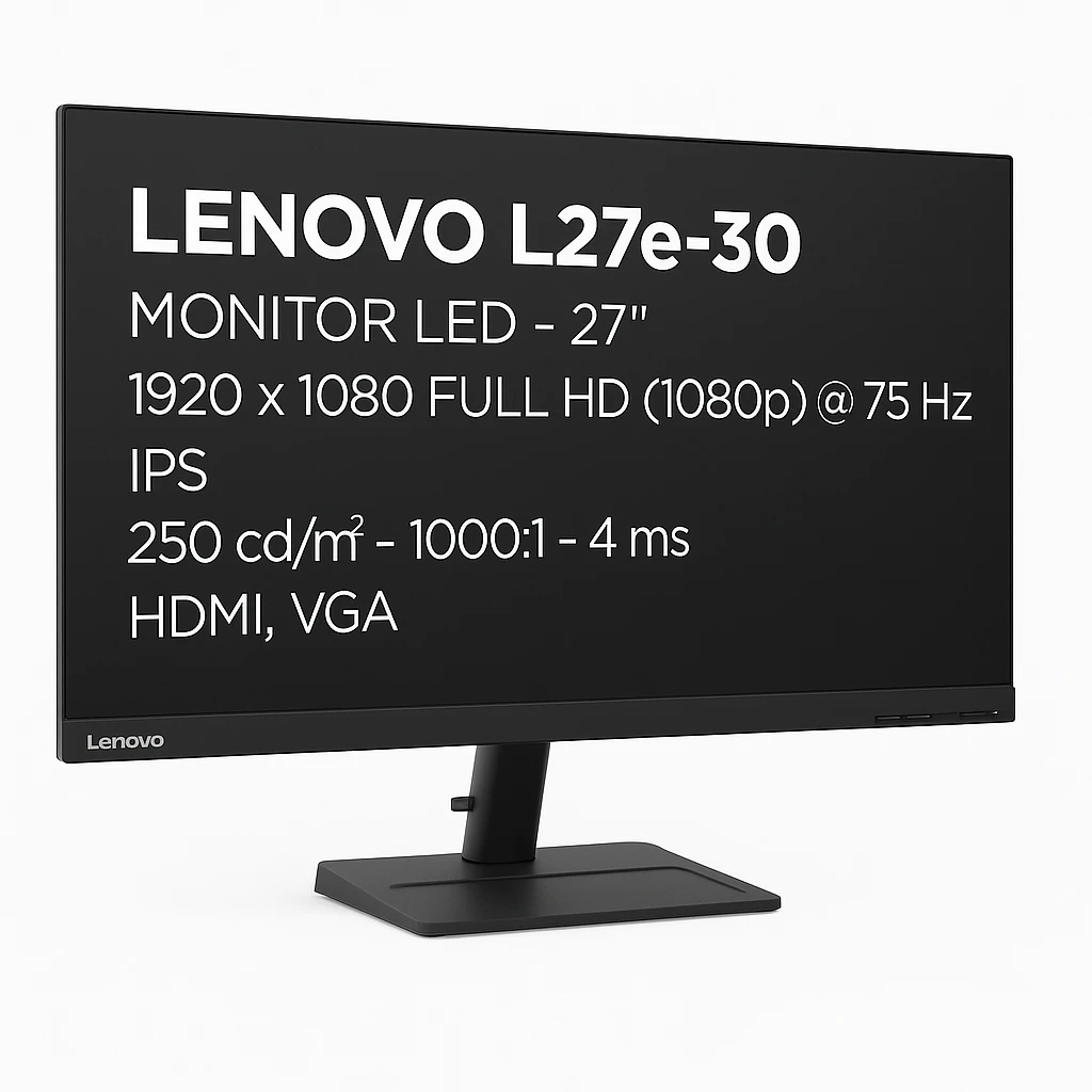 Lenovo L27e-30 - Monitor LED - 27" - 1920 x 1080 Full HD (1080p) @ 75 Hz - IPS - 250 cd/m² - 1000:1 - 4 ms - HDMI, VGA - negro azabache