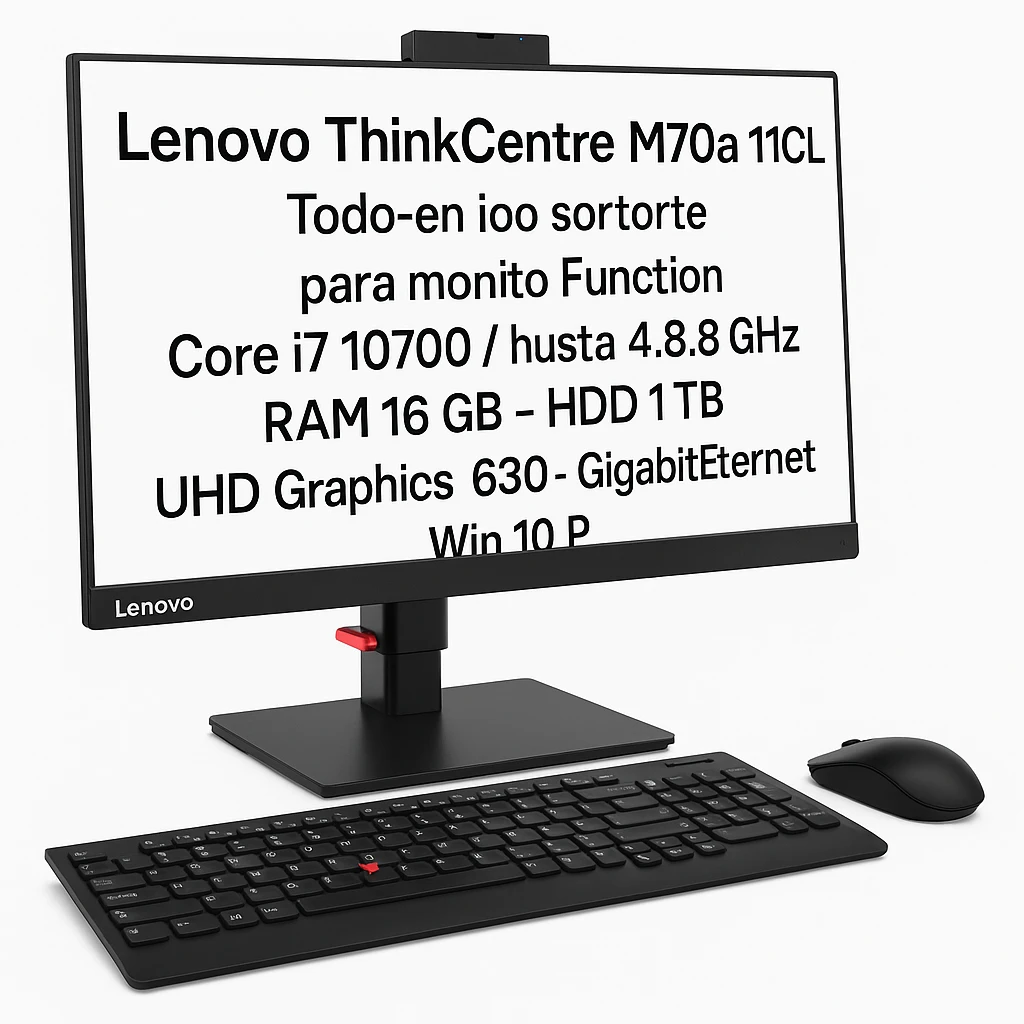Lenovo ThinkCentre M70a 11CL - Todo en uno con soporte para monitor Full Function - Core i7 10700 / hasta 4.8 GHz - RAM 16 GB - HDD 1 TB - SMR - UHD Graphics 630 - Gigabit Ethernet - Win 10 P