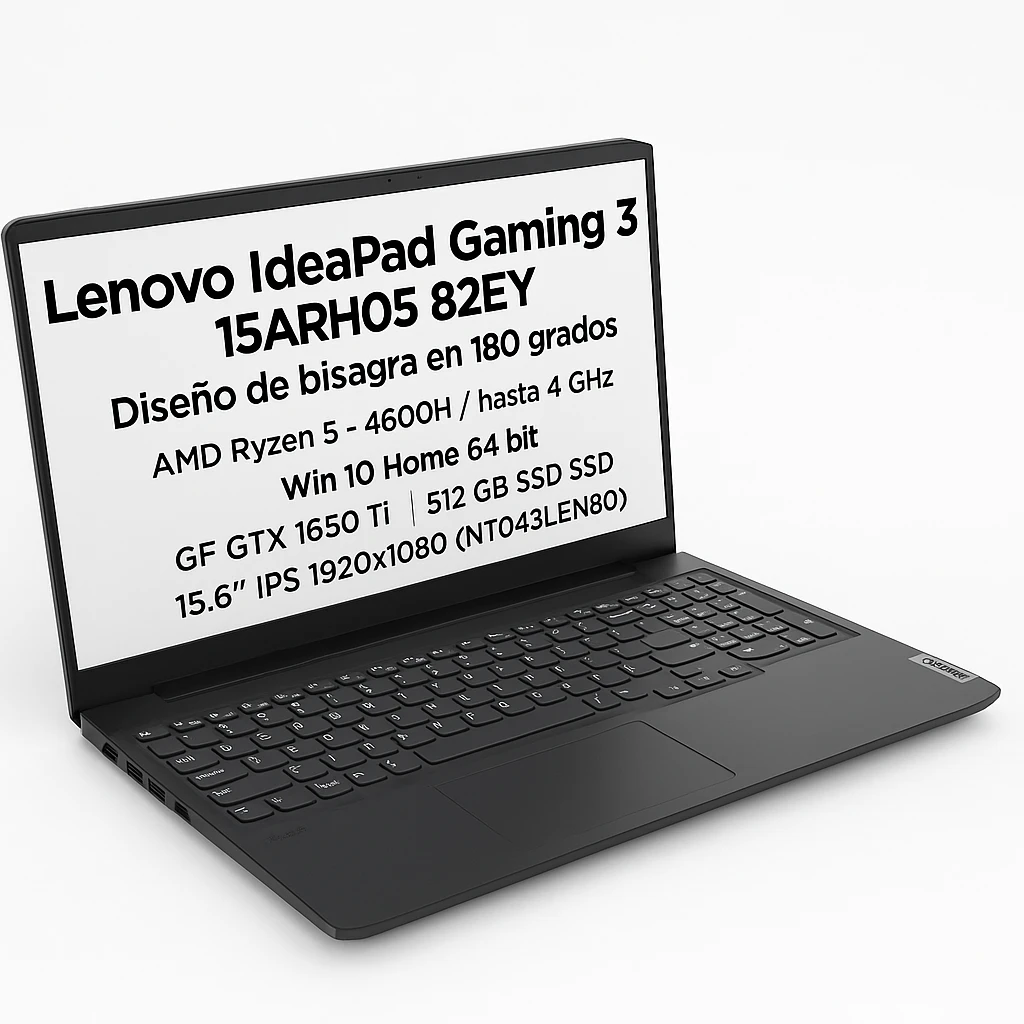 Lenovo IdeaPad Gaming 3 15ARH05 82EY - Diseño de bisagra en 180 grados - AMD Ryzen 5 - 4600H / hasta 4 GHz - Win 10 Home 64 bit - GF GTX 1650 Ti  - 8 GB RAM - 512 GB SSD NVMe - 15.6" IPS 1920