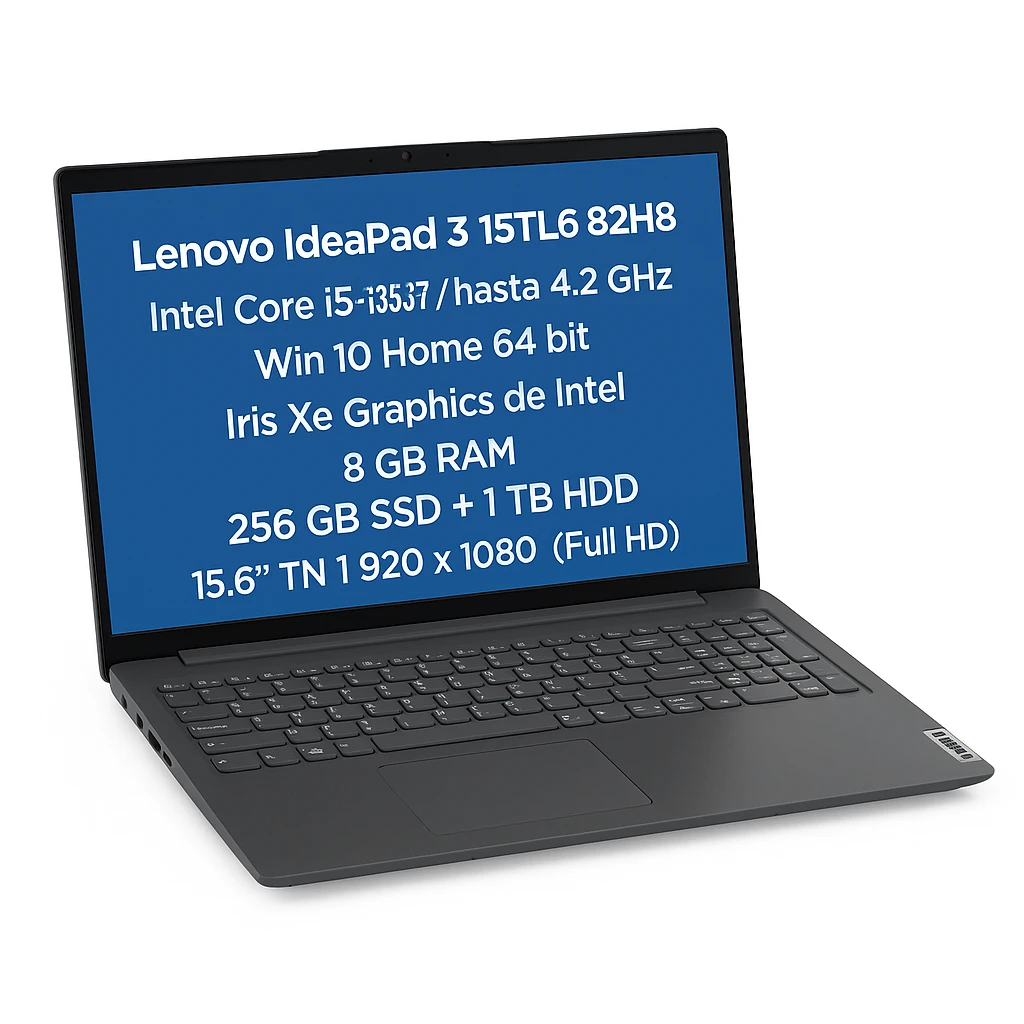 Lenovo IdeaPad 3 15ITL6 82H8 - Intel Core i5 - 1135G7 / hasta 4.2 GHz - Win 10 Home 64 bit - Iris Xe Graphics de Intel - 8 GB RAM - 256 GB SSD + 1 TB HDD - 15.6" TN 1920 x 1080 (Full HD) - Wi