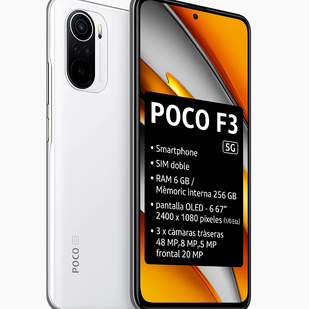 Xiaomi POCO F3 - 5G smartphone - SIM doble - RAM 6 GB / Memoria interna 256 GB - pantalla OLED - 6.67" - 2400 x 1080 píxeles (120 Hz) - 3 x cámaras traseras 48 MP, 8 MP, 5 MP - front camera 2
