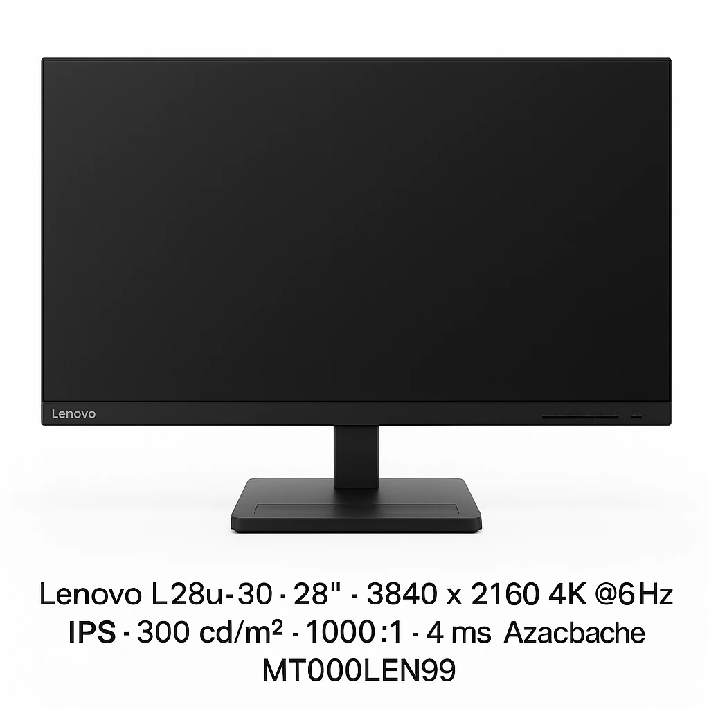 Lenovo L28u-30 - Monitor LED - 28" - 3840 x 2160 4K @ 60 Hz - IPS - 300 cd/m² - 1000:1 - 4 ms - HDMI, DisplayPort - negro azabache