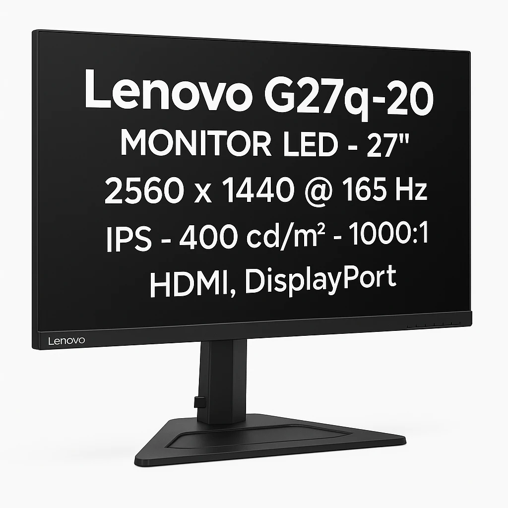 Lenovo G27q-20 - Monitor LED - 27" - 2560 x 1440 @ 165 Hz - IPS - 400 cd/m² - 1000:1 - HDMI, DisplayPort - negro azabache
