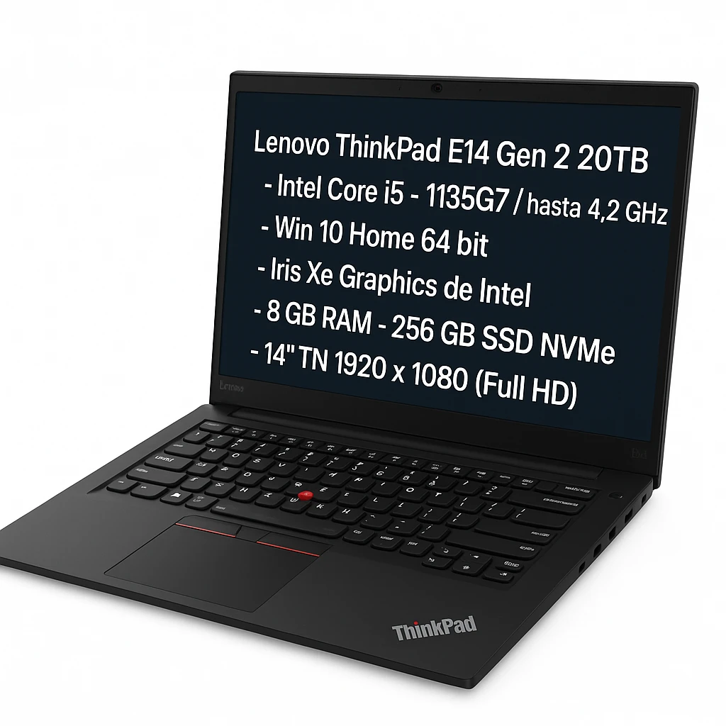 Lenovo ThinkPad E14 Gen 2 20TB - Intel Core i5 - 1135G7 / hasta 4.2 GHz - Win 10 Home 64 bit - Iris Xe Graphics de Intel - 8 GB RAM - 256 GB SSD NVMe - 14" TN 1920 x 1080 (Full HD) - Gigabit 