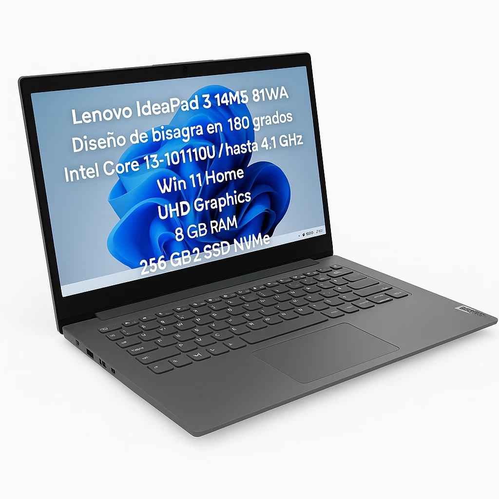 Lenovo IdeaPad 3 14IML05 81WA - Diseño de bisagra en 180 grados - Intel Core i3 - 10110U / hasta 4.1 GHz - Win 11 Home - UHD Graphics - 8 GB RAM - 256 GB SSD NVMe - 14" TN 1920 x 1080 (Full H