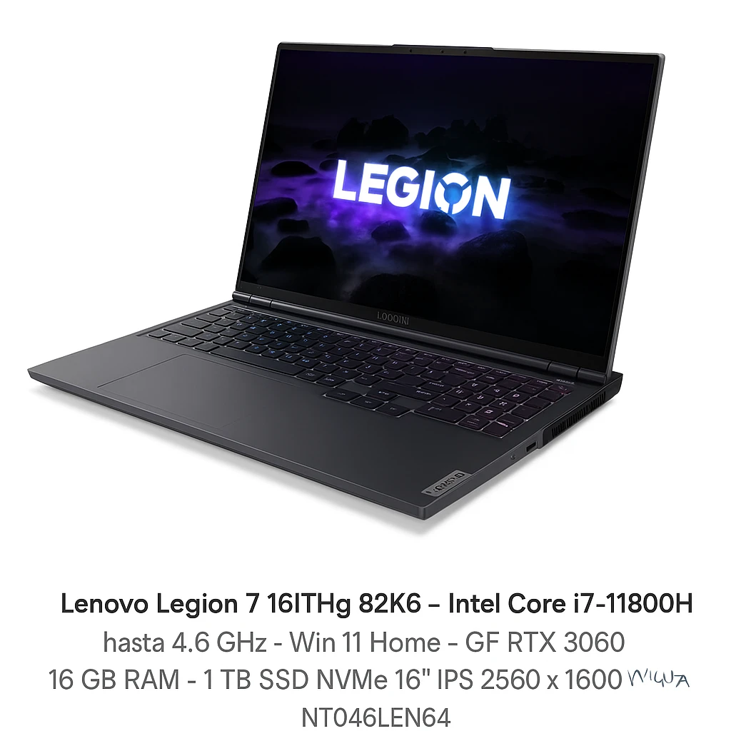 Lenovo Legion 7 16ITHg6 82K6 - Intel Core i7 - 11800H / hasta 4.6 GHz - Win 11 Home - GF RTX 3060  - 16 GB RAM - 1 TB SSD NVMe - 16" IPS 2560 x 1600 (WQXGA) @ 165 Hz - Gigabit Ethernet - Wi-F