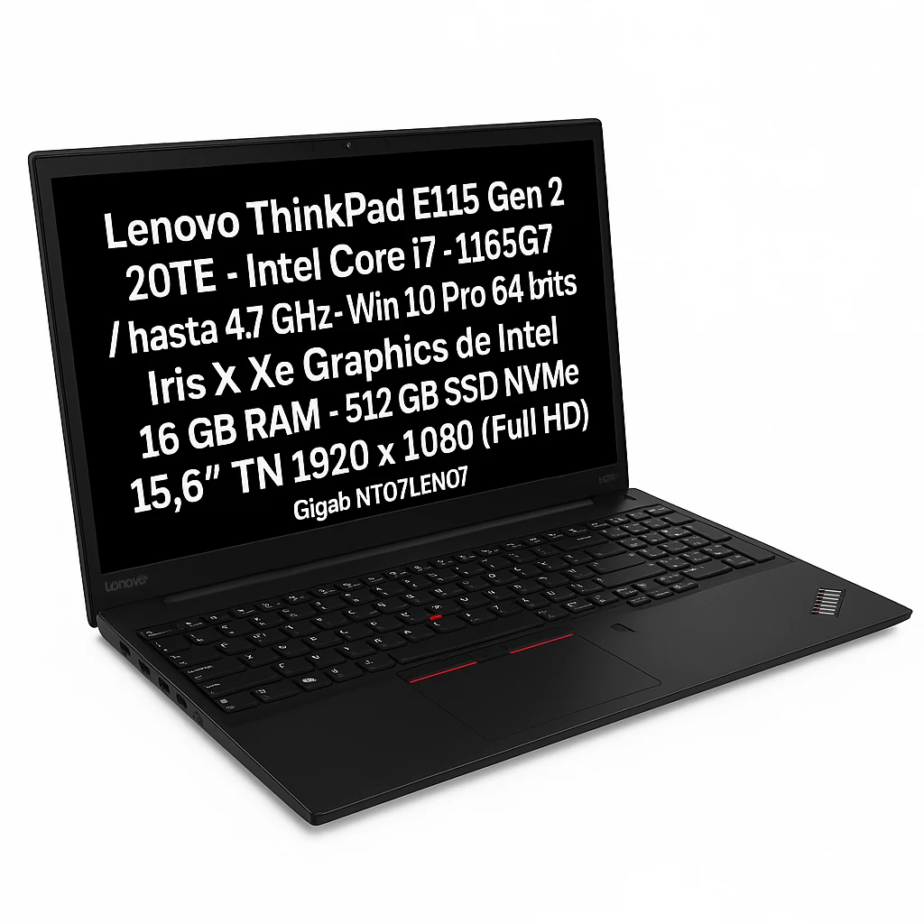 Lenovo ThinkPad E15 Gen 2 20TE - Intel Core i7 - 1165G7 / hasta 4.7 GHz - Win 10 Pro 64 bits - Iris Xe Graphics de Intel - 16 GB RAM - 512 GB SSD NVMe - 15.6" TN 1920 x 1080 (Full HD) - Gigab