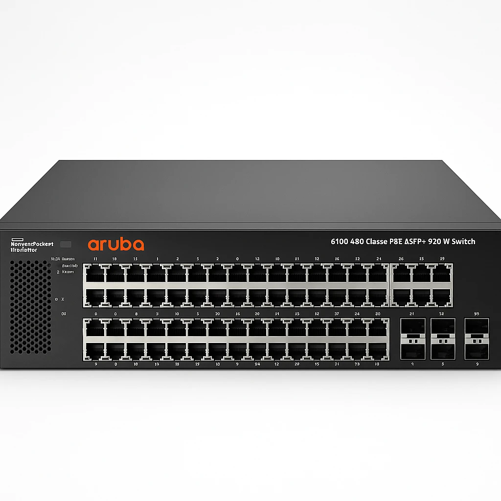 HPE Aruba 6100 48G Class4 PoE 4SFP+ 370W Switch - Conmutador - Gestionado - 48 x 10/100/1000 (PoE+) + 4 x 1 Gigabit / 10 Gigabit SFP+ - flujo de aire de lado a lado - montaje en rack - PoE+ (